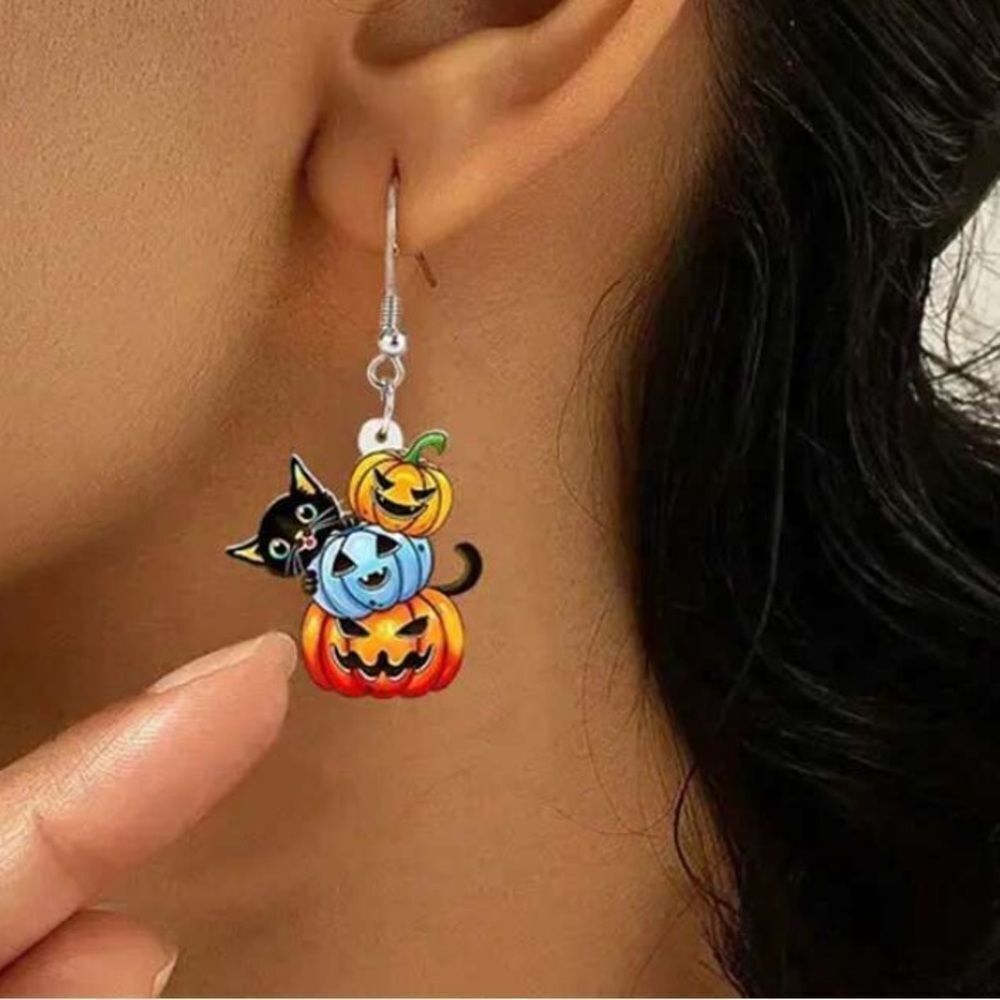 3for$20 1pair Cute Halloween Cat & Pumpkin Colored Earrings